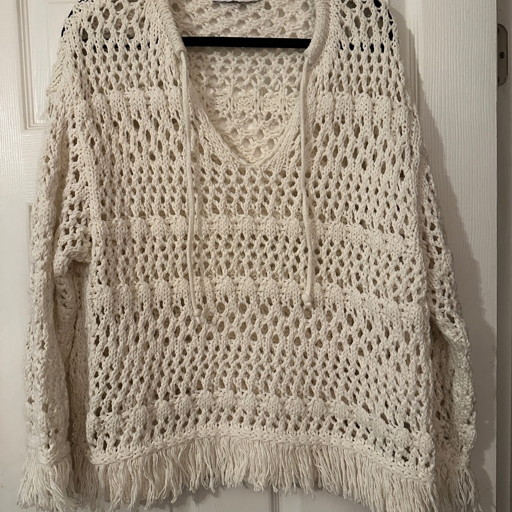 Zara White Crochet Knit Top
